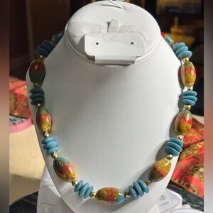 Handmade Colorful Glass Beaded Necklace with Western vibe 20 inches